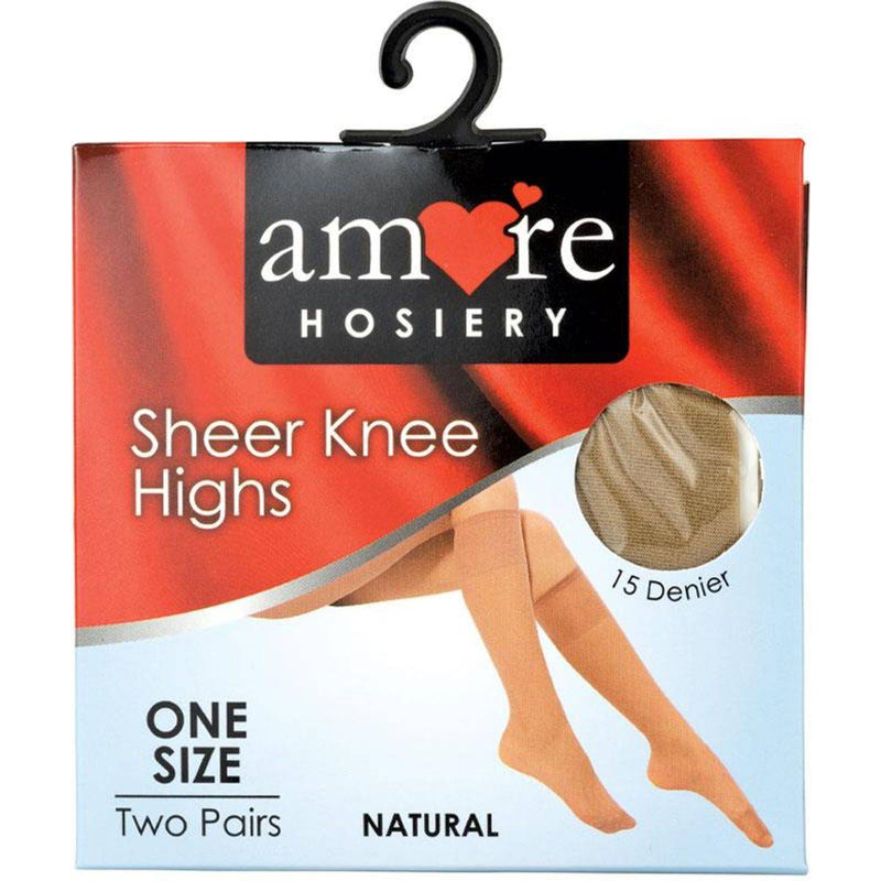 Amore Hosiery Knee High Natural 15 Denier One Size 2 Pack