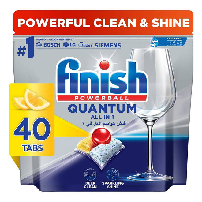 Finish Powerball Quantum All In 1 Lemon Sparkle 40 Dishwasher Tablets
