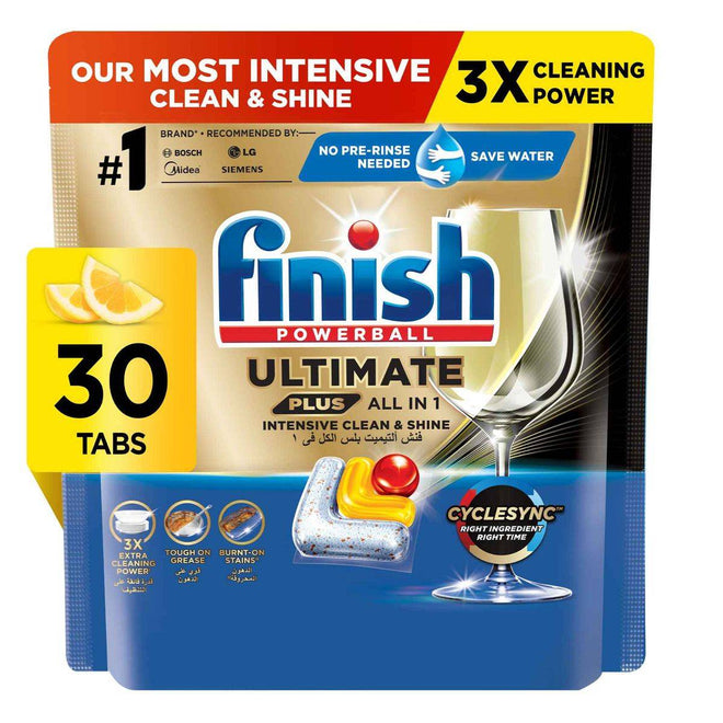 Finish Powerball Ultimate Plus All In 1 Lemon Sparkle 30 Dishwasher Tablets