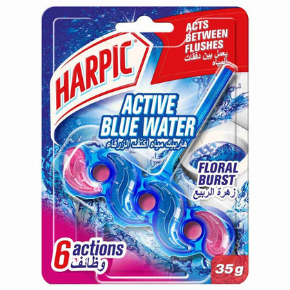 Harpic Active Blue Water Toilet Cleaner Rim Block Blue Floral 35g