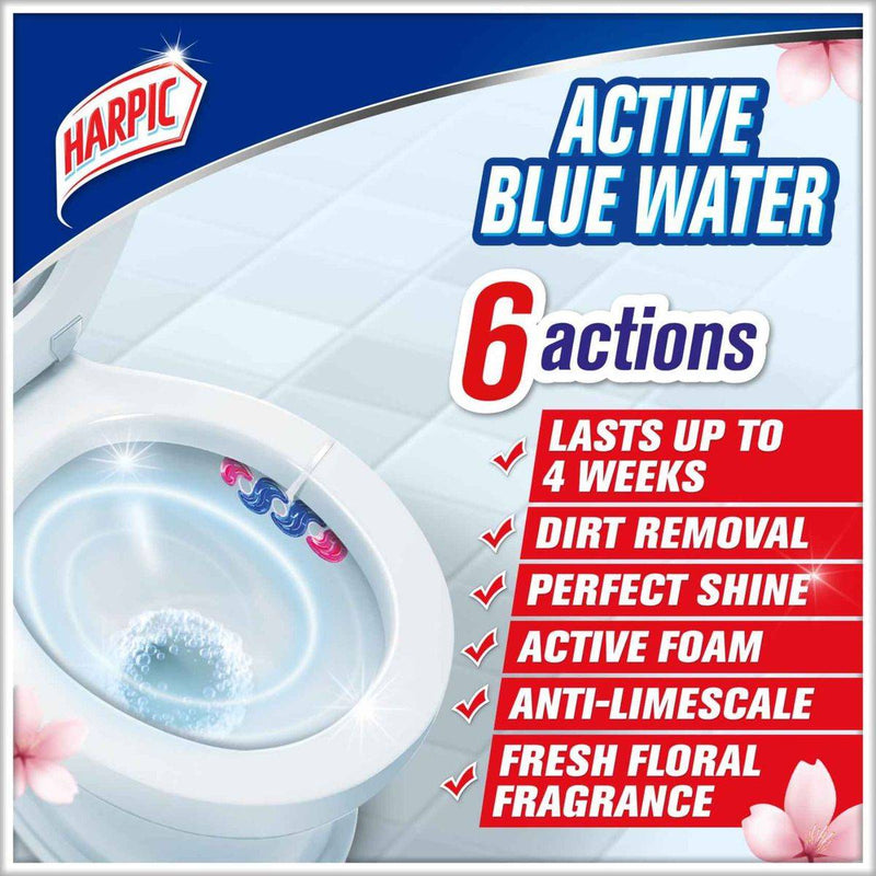 Harpic Active Blue Water Toilet Cleaner Rim Block Blue Floral 35g