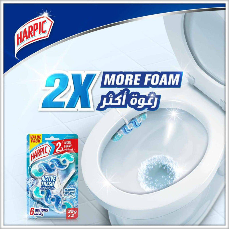 Harpic Active Fresh Toilet Cleaner Rim Block Marine Splash 35g
