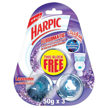 Harpic Flushmatic In Cistern Toilet Cleaner Lavender 50g 3 Value Pack