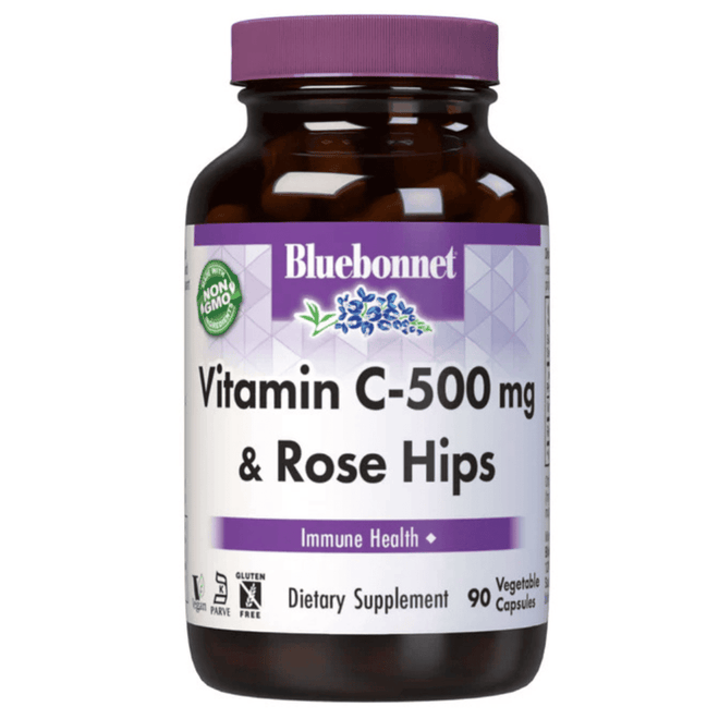 Bluebonnet Vitamin C 500mg & Rose Hips 90 Vegetable Capsules