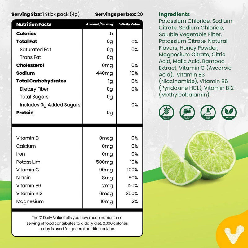 Valeo Hydration Electrolyte+ Lemon & Lime Stick 20 Packs