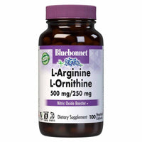 Bluebonnet L-Arginine 500mg + L-Ornithine 250mg 100 Vegetable Capsules