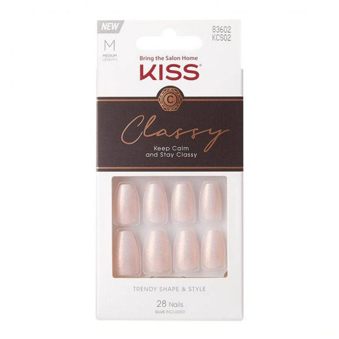 Kiss False Nails KCS02 Classy Trendy Shape & Style With Glue Medium 28 Count