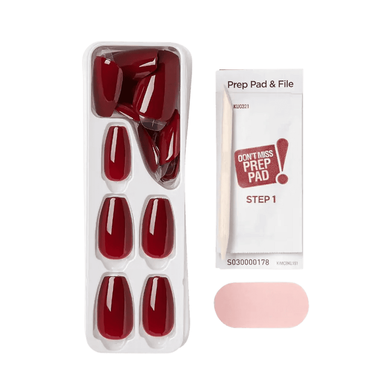 Kiss False Nails IMC511C Impress Color Press On Manicure Coffin Medium Winery In Nyc 30 Count