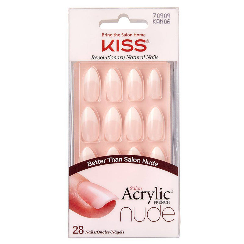 Kiss False Nails KAN06 Salon Acrylic French Nude White Medium 28 Count