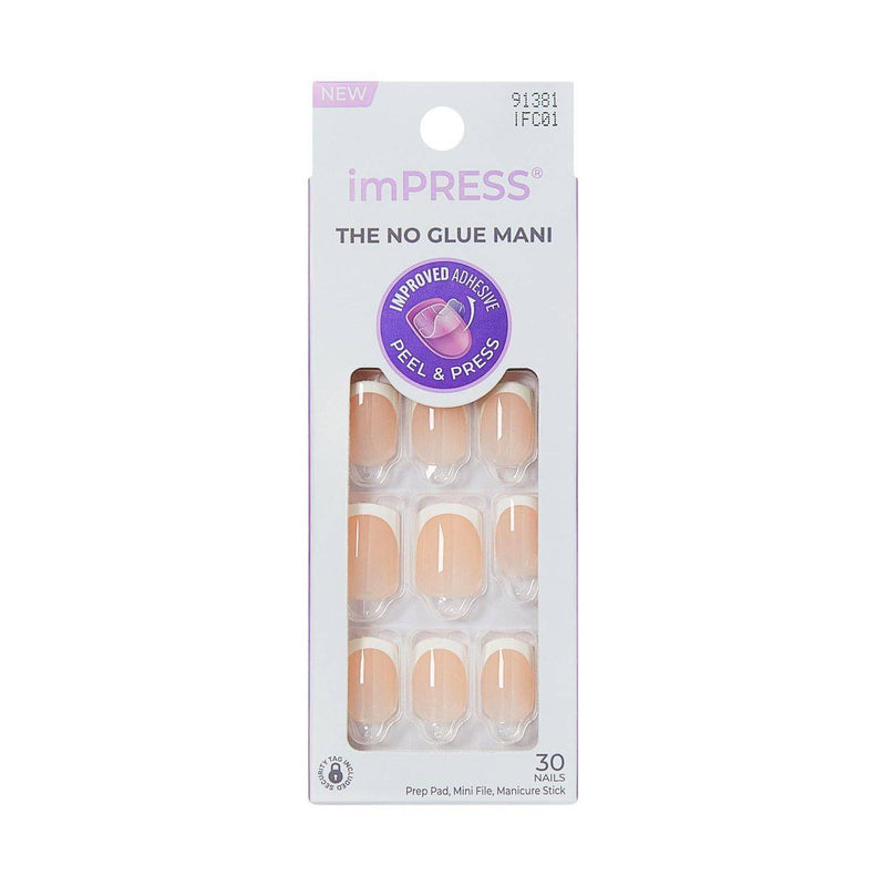 Kiss False Nails IFC01C Impress The No Glue Mani Model Classic French Small 30 Count