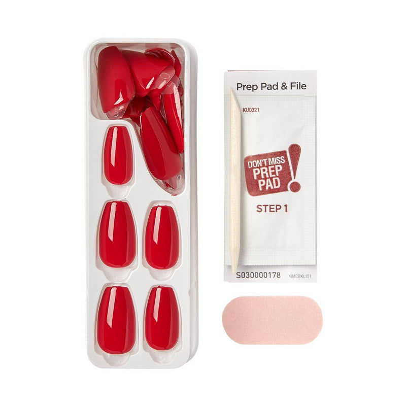 Kiss False Nails IMC510C Impress Color Press On Manicure Coffin Medium Reddy Or Not 30 Count
