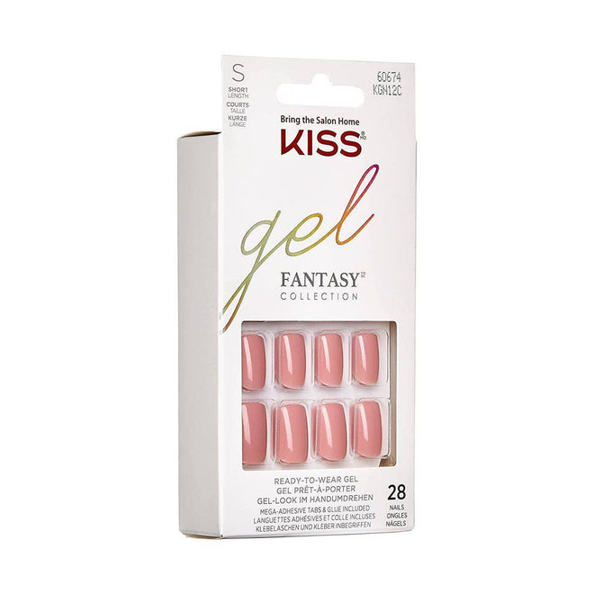 Kiss False Nails KGN12 Gel Fantasy Short Length Pink 28 Count