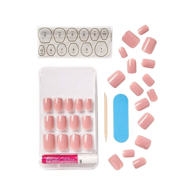 Kiss False Nails KGN12 Gel Fantasy Short Length Pink 28 Count