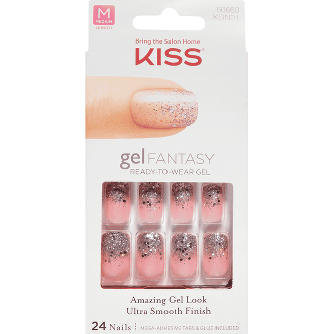 Kiss False Nails KGN01 Gel Fantasy Medium Length 24 Count