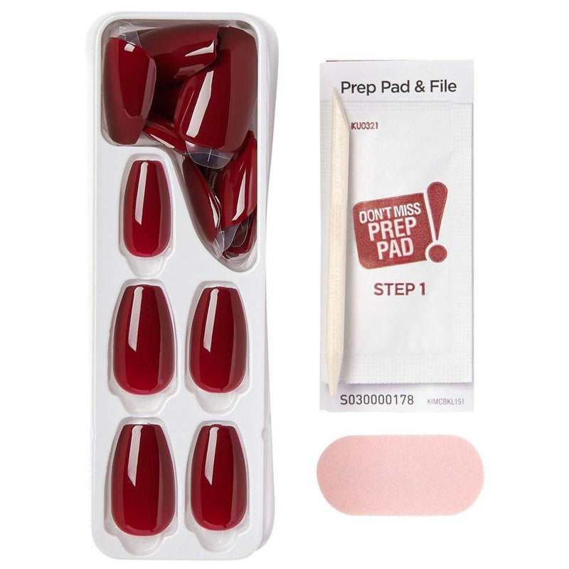 Kiss False Nails IMC511C Impress Color Press On Manicure Coffin Medium Winery In Nyc 30 Count