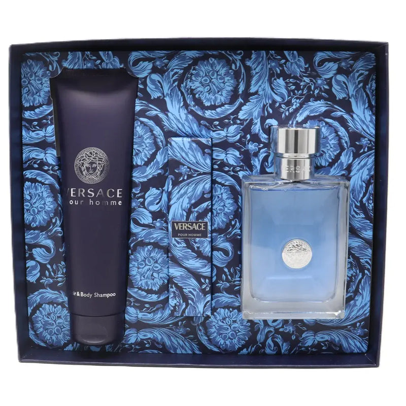 Versace Pour Homme Eau de Toilette 100ml + Eau de Toilette 5ml + Hair & Body Shampoo 150ml Gift Set