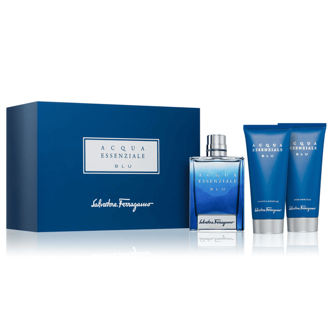 Salvatore Ferragamo Acqua Essenziale Blu (M) EDT 100ml + After Shave Balm 100ml + Shampoo & Shower Gel 100 Gift Set