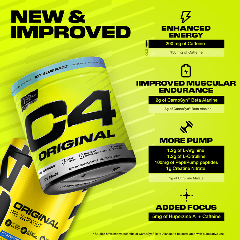 Cellucor C4 Original Pre Workout Powder Icy Blue Razz 30 Serves 180g