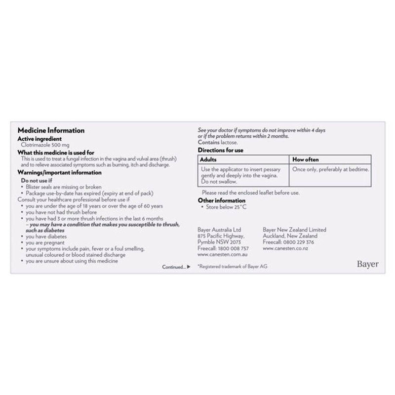 Canesten 500mg Vaginal Pessaries With Applicator 1 Pack