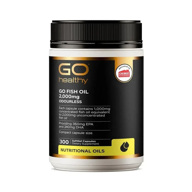 GO Healthy Fish Oil 2,000mg Compact Odourless 300 Softgel Capsules