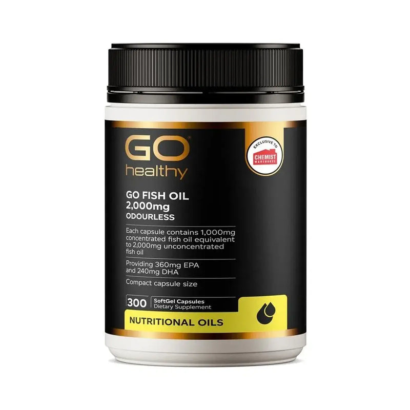 GO Healthy Fish Oil 2,000mg Compact Odourless 300 Softgel Capsules