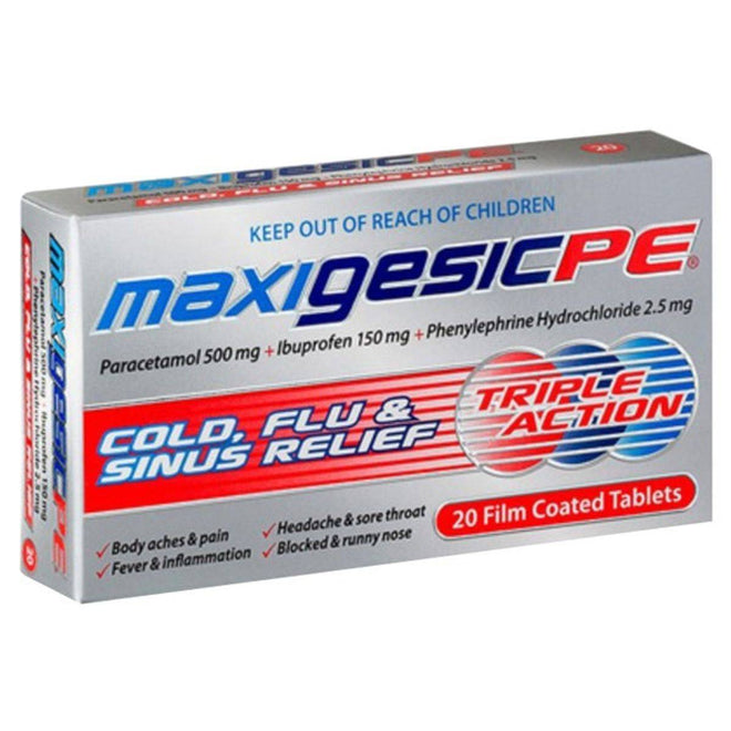 Maxigesic PE Cold Flu & Sinus Relief 20 Tablets