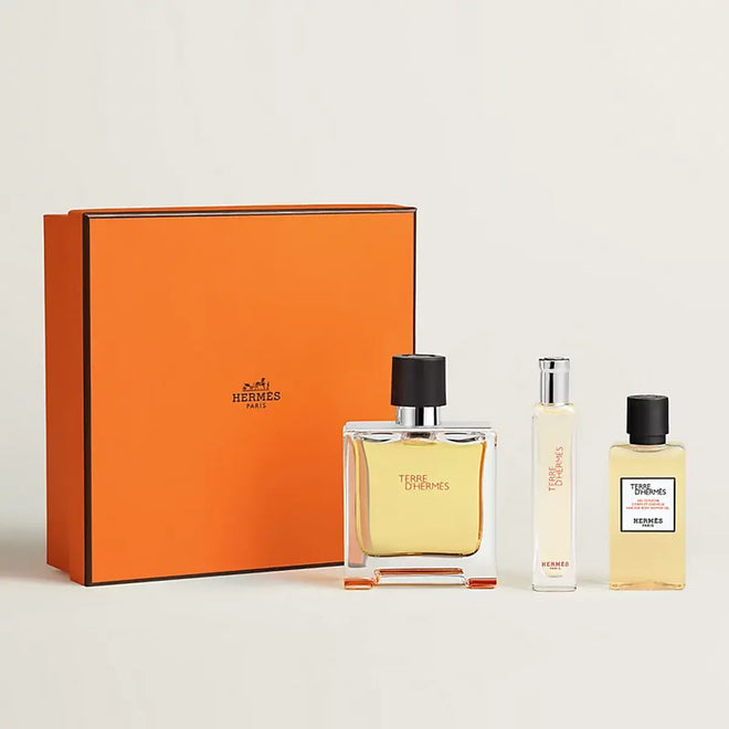 Hermes Terre D'Hermes (M) Parfum 75ml + Parfum 15ml + Hair & Body Shower Gel 40ml Gift Set