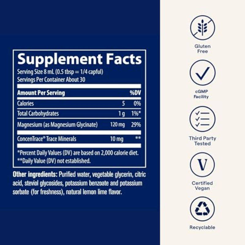 Trace Minerals Magnesium Glycinate 120mg Liquid Lemon Lime 236ml