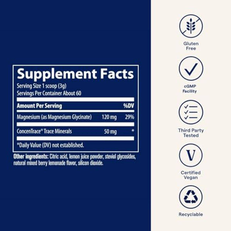 Trace Minerals Magnesium Glycinate Powder 120mg Berry Lemon 180g