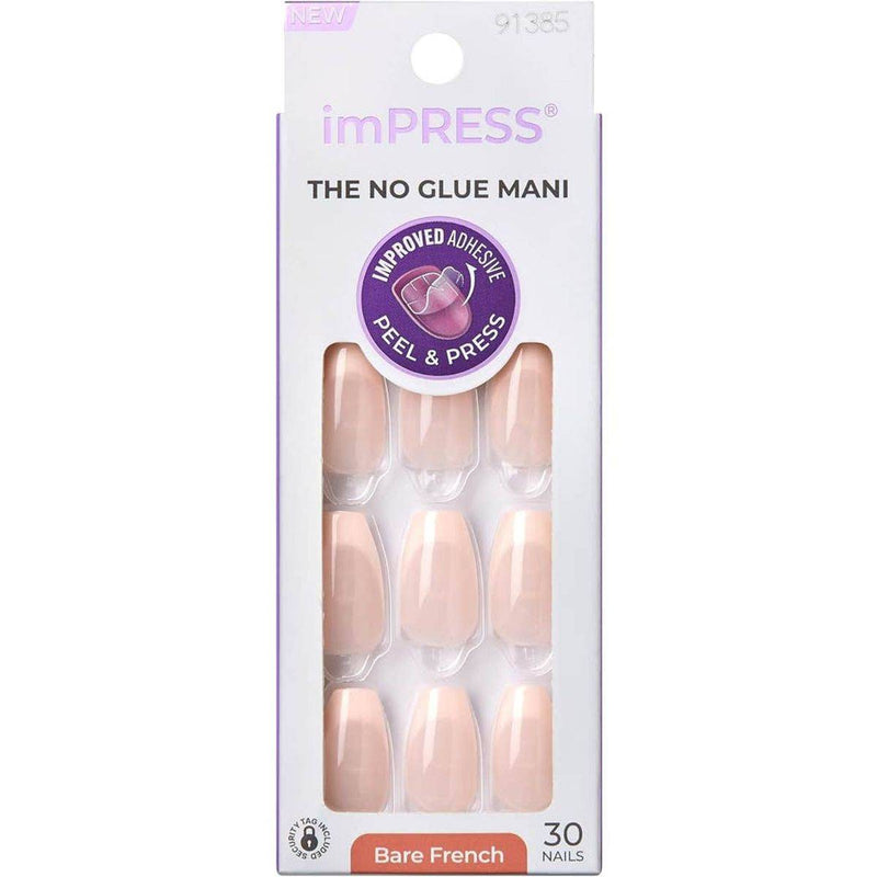 Kiss False Nails IFB02C Impress The No Glue Mani Genuine Bare French Medium 30 Count