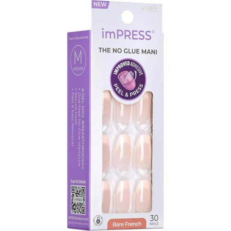Kiss False Nails IFB02C Impress The No Glue Mani Genuine Bare French Medium 30 Count