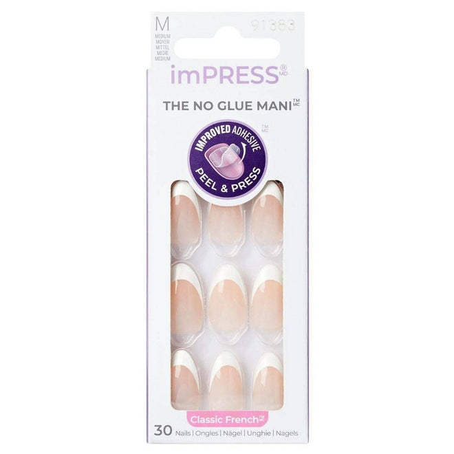 Kiss False Nails IFC03C Impress The No Glue Mani Everlasting Classic French Medium 30 Count