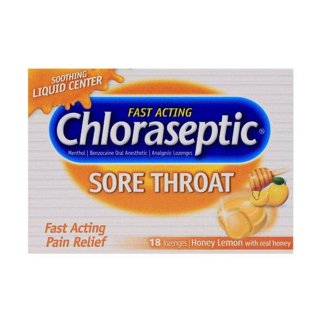 Chloraseptic Sore Throat Liquid Center Honey Lemon 18 Lozenges