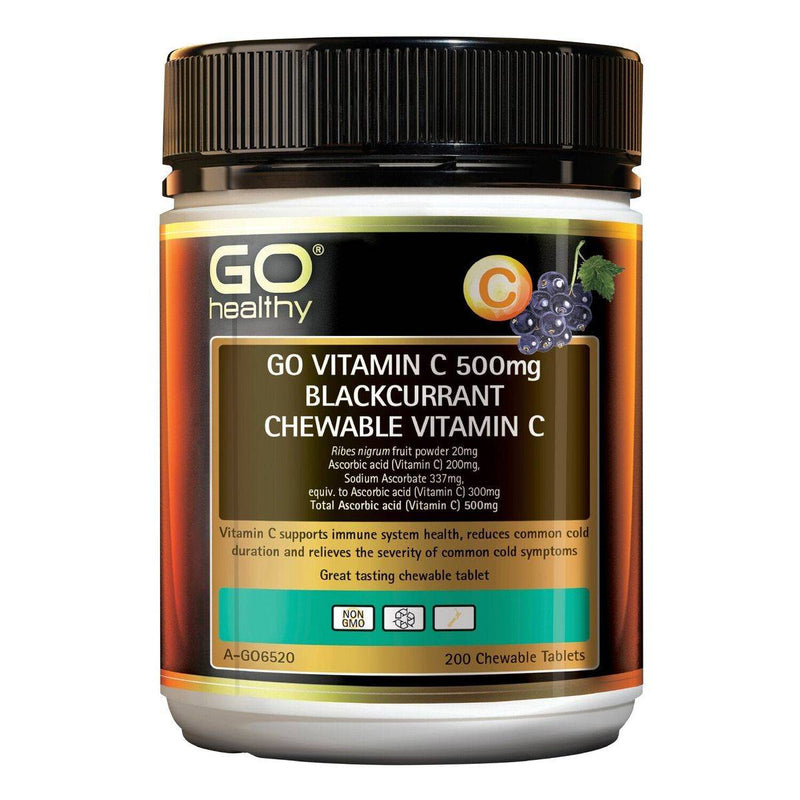 GO Healthy Vita-C 500mg Blackcurrant 200 Chewable Tablets