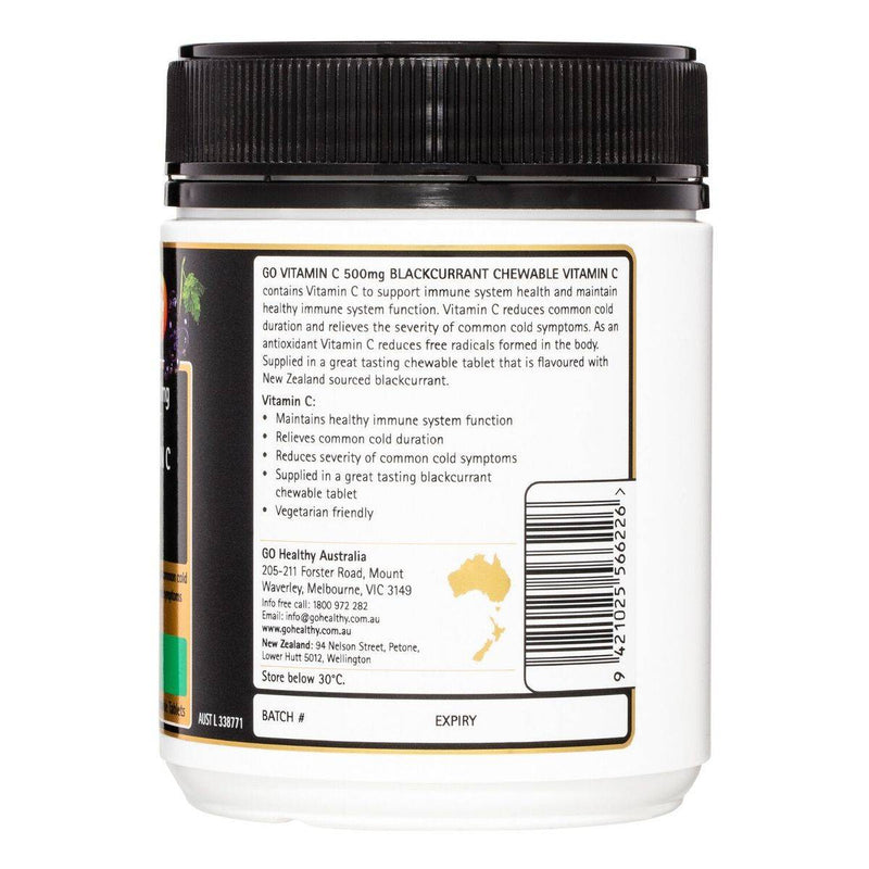 GO Healthy Vita-C 500mg Blackcurrant 200 Chewable Tablets