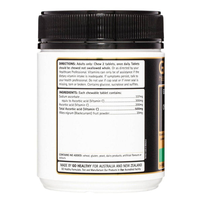 GO Healthy Vita-C 500mg Blackcurrant 200 Chewable Tablets