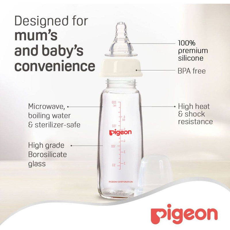 Pigeon Glass Feeding Bottle Transparent Cap 200ml