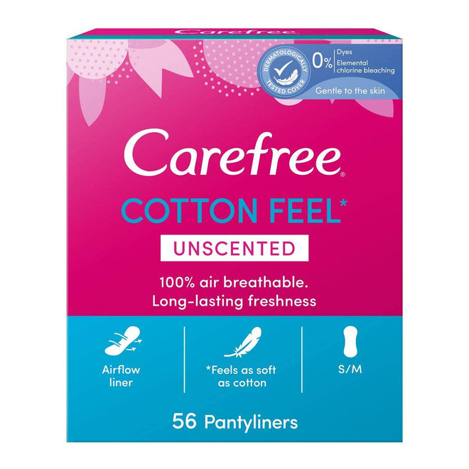 Carefree Daily Panty Liners Cotton Unscented 56 Pieces
