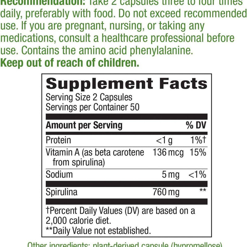 Natures Way Spirulina 100 VegeCapsules