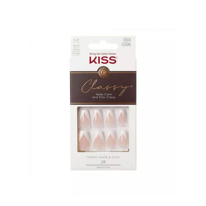 Kiss False Nails KCS04C Classy Trendy Shape & Style With Glue Medium 28 Count