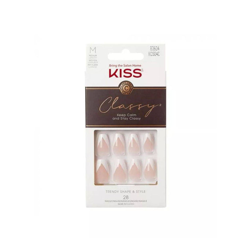 Kiss False Nails KCS04C Classy Trendy Shape & Style With Glue Medium 28 Count