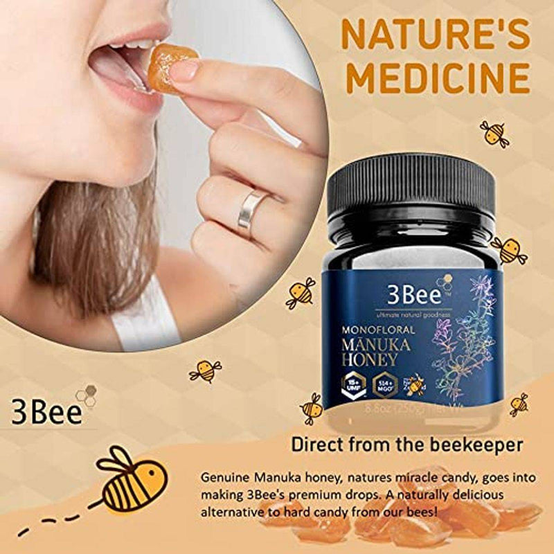 أقراص عسل المانوكا 3Bee UMF15+ بالمنثول البارد 250 جم
