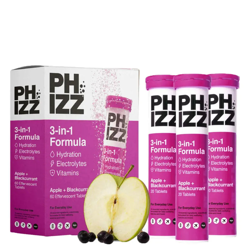 Phizz Daily 3-In-1 Hydration Electrolytes & Vitamins 20 Effervescent Tablets Apple & Blackcurrant