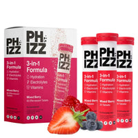 Phizz Daily 3-In-1 Hydration Electrolytes & Vitamins 20 Effervescent Tablets Mixed Berry