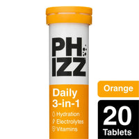 Phizz Daily 3-In-1 Hydration Electrolytes & Vitamins 20 Effervescent Tablets Orange