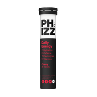 Phizz Daily Energy Caffeine Hydration Electrolytes & Vitamins 20 Effervescent Tablets Cherry
