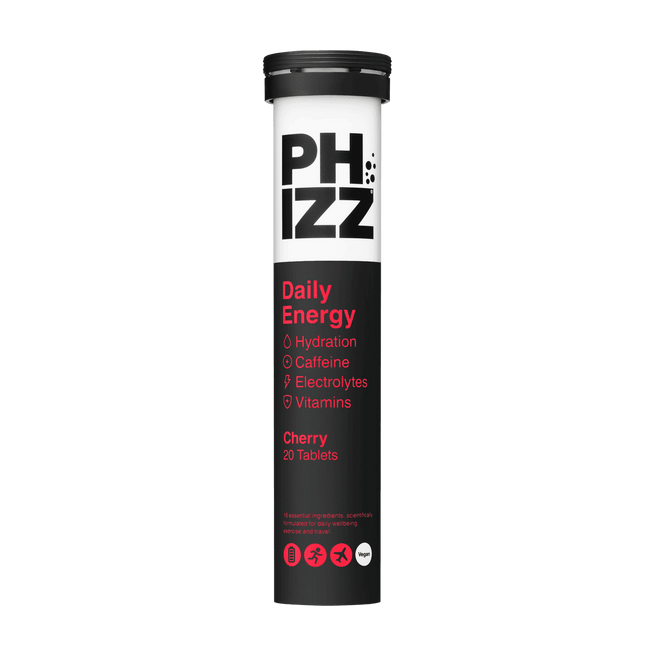 Phizz Daily Energy Caffeine Hydration Electrolytes & Vitamins 20 Effervescent Tablets Cherry