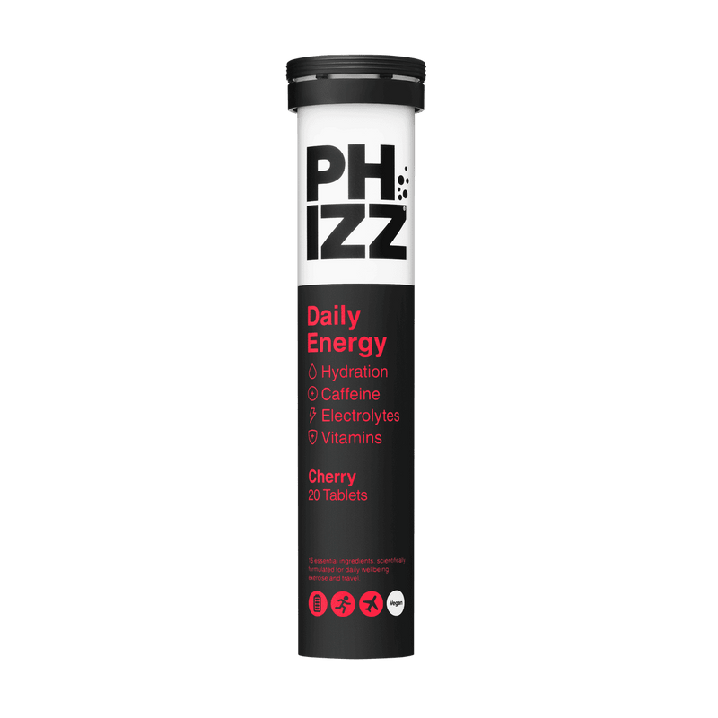 Phizz Daily Energy Caffeine Hydration Electrolytes & Vitamins 20 Effervescent Tablets Cherry