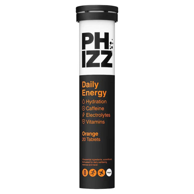 Phizz Daily Energy Caffeine Hydration Electrolytes & Vitamins 20 Effervescent Tablets Orange