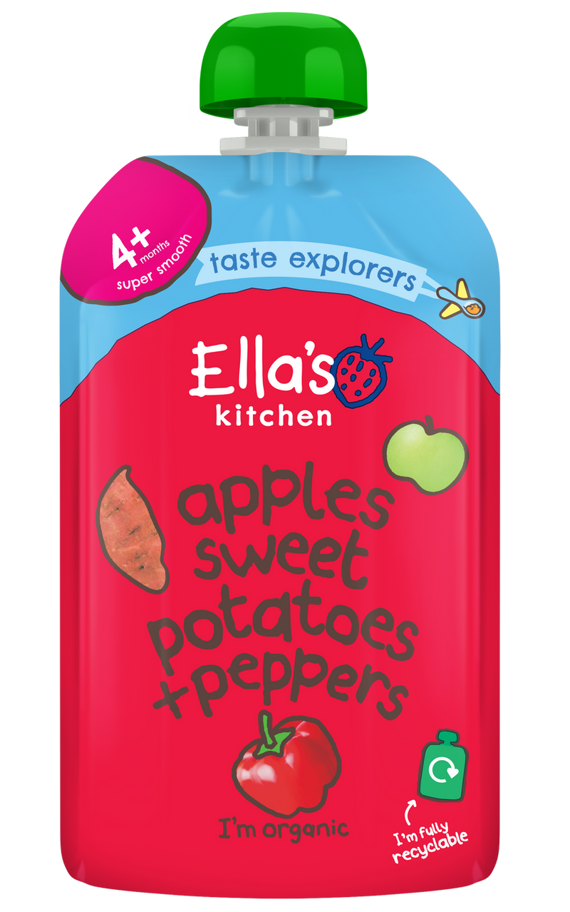 Ellas Kitchen Organic Puree 4+ Months Red Peppers Sweet Potatoes + Apples 120g